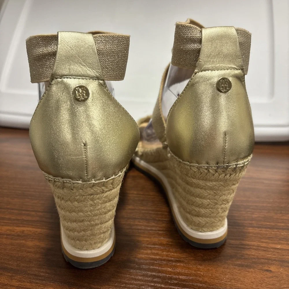 Tommy Hilfiger Gold Yemina Espadrille Rope Wedge Sandals Women's Size US 9.5 M